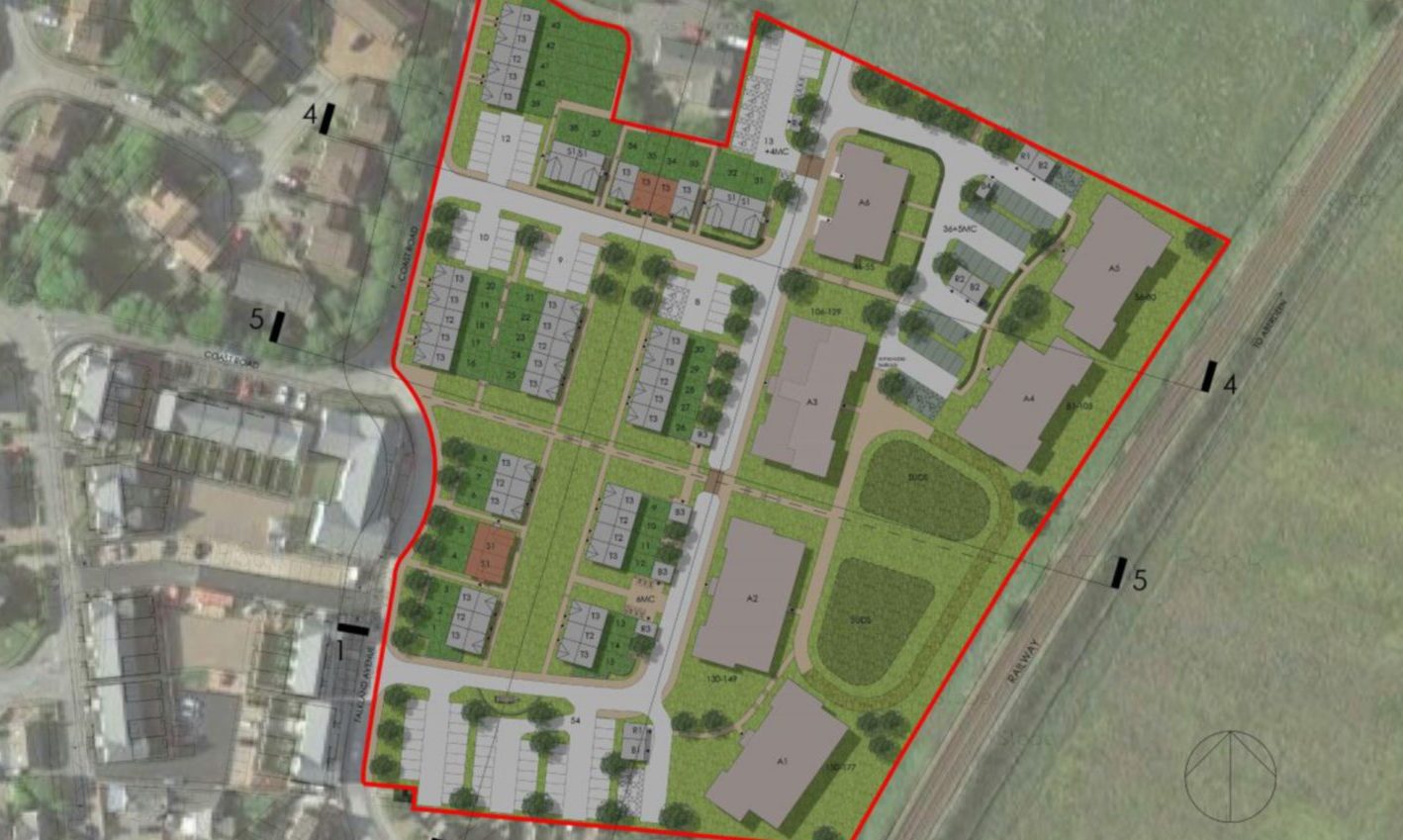 A diagram outlines where the houses at Stationfields could be construction.