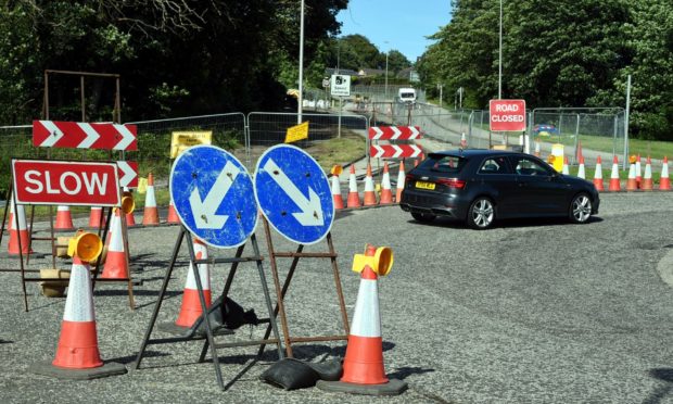 Roadworks on Parkway, Bridge Of Don, Aberdeen in summer 2019