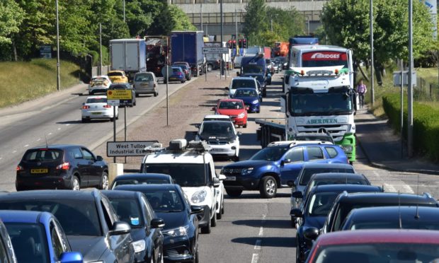 Huge tailbacks on Wellington Road when West Tullos Road was closed for roadworks in 2018