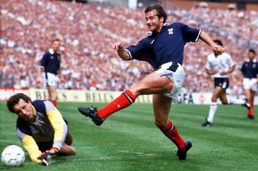 Ally McCoist is denied by England goalkeeper Peter Shilton in the 1989 home international at Hampden.