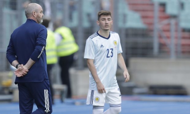 Scotland boss Steve Clarke (left) with Billy Gilmour against Luxembourg.