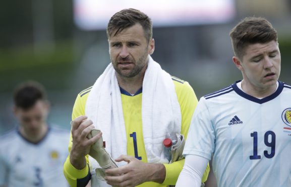 David Marshall in action for Scotland during a friendly against Luxembourg.