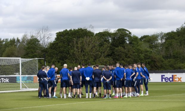 The Scotland squad during a training session at Rockliffe Park in Darlington., ahead of their Euro 2020 campaign.