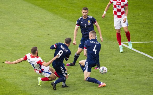 Croatia's Nikola Vlasic opens the scoring against Scotland.