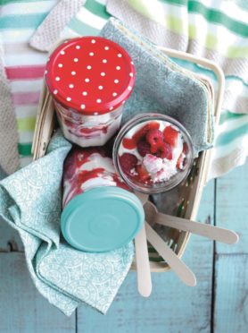 Strawberry and raspberry ripple Eton mess.