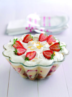 Strawberry trifle with Pimms.