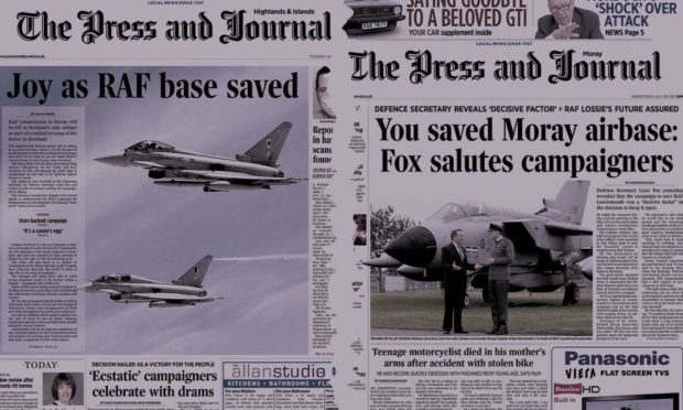 Press and Journal's front pages on RAF Lossiemouth being saved.