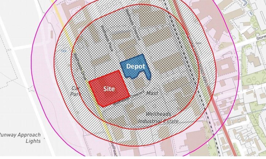 The hazard zones indicated in council planning papers for TAC Healthcare's Dyce clinic application.