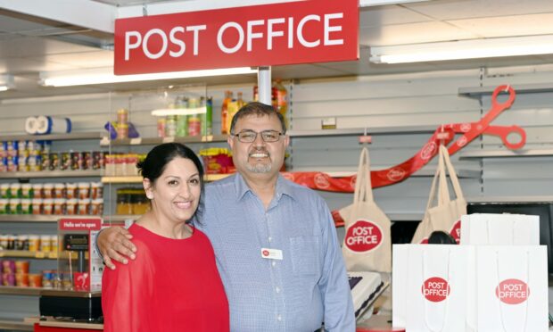 Salaha and Zulfiqar Ahmad at their new post office in Bucksburn