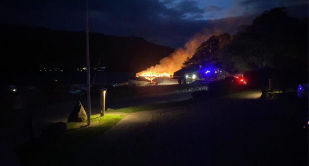 The Crannog Centre after fire took hold