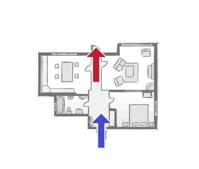 Image of a home with directions of where the criminals ran