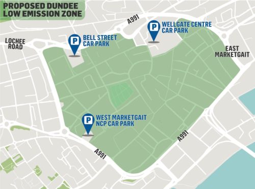 Dundee city centre low emission zone map