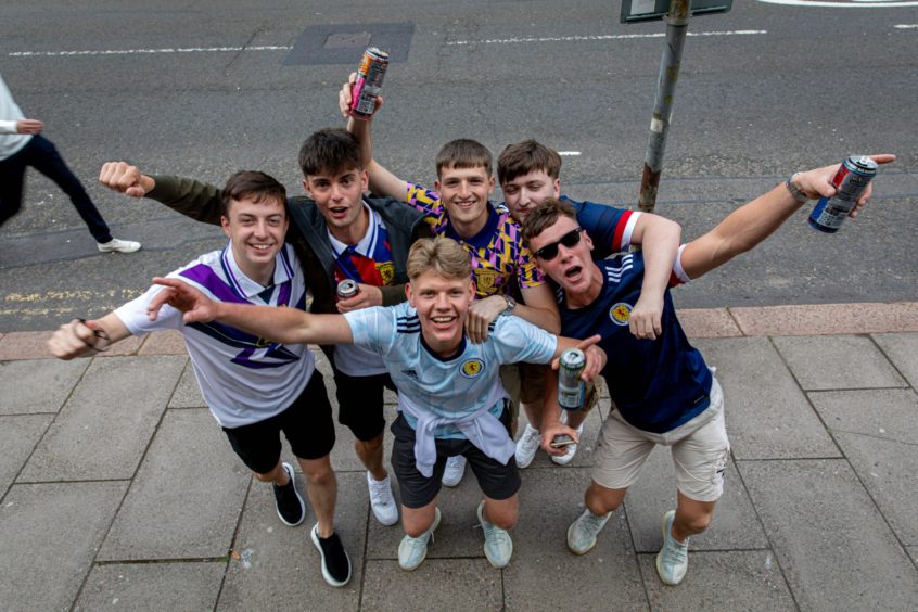 Fans in high spirts before the kick-off at the Caird.