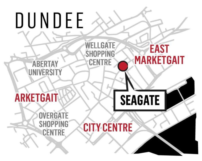Map of Dundee with Seagate highlighted