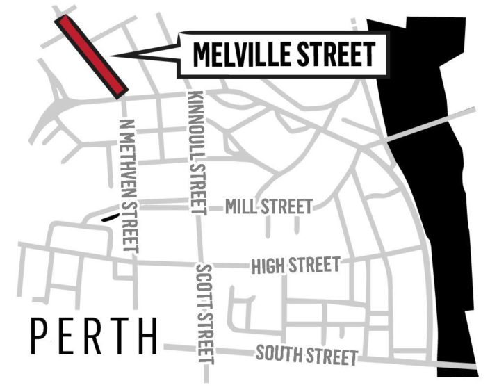 Map of Perth with Melville Street highlighted