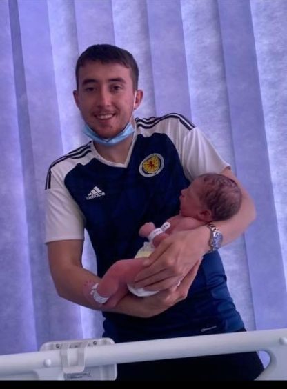 Proud father Steven with Liam in Ninewells Hospital.