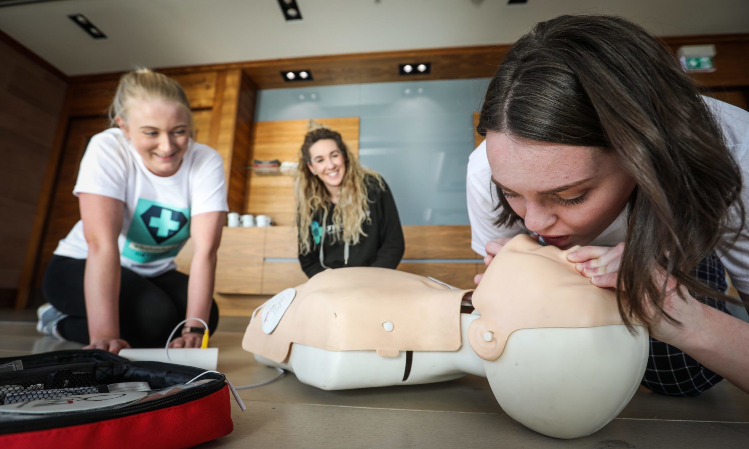 A CPR training course, teaching people what to do if someone is in cardiac arrest, takes place in 2020.