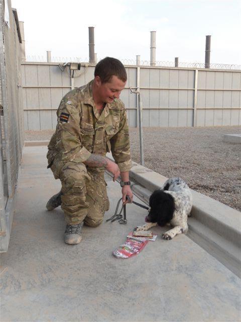 Liam Tasker with military dog Theo