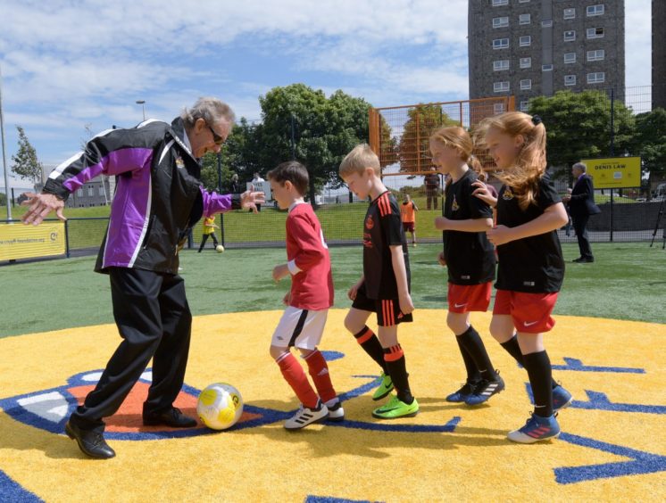 Denis officially opens the first Cruyff Court in Aberdeen.