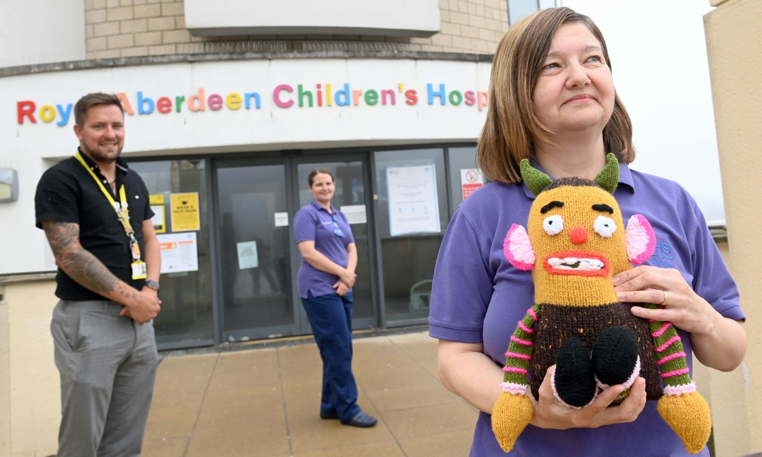 Jamie Smith, Denise Paice and Heather Beattie, with their first Worry Monster. Picture by Kami Thomson / DCT Media