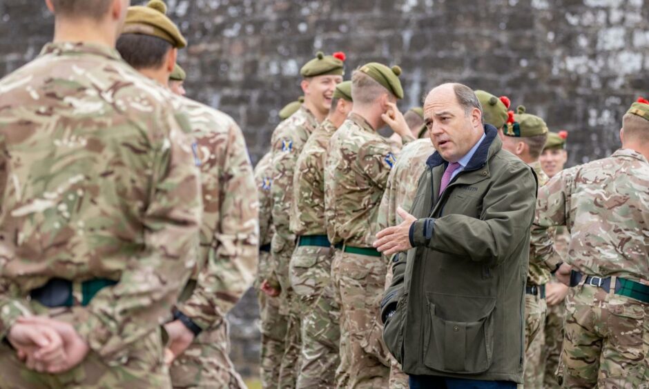 Defence Secretary Ben Wallace with Black Watch soldiers at Fort George.