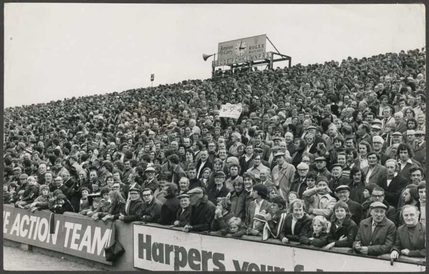 Fans could still stand and watch matches at Pittodrie in 1977.