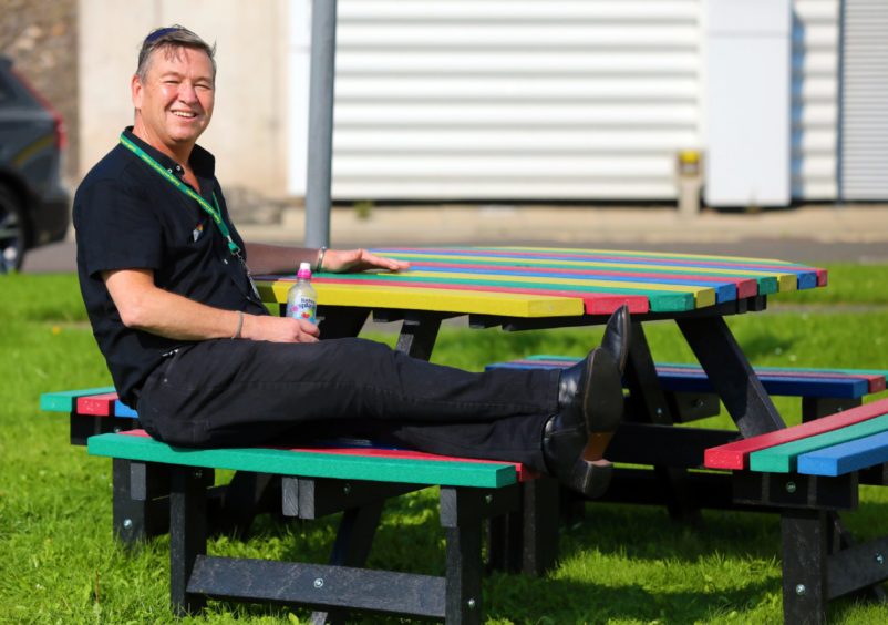 Richard McIntosh with the seating outside the laundry area at Ninewells Hospital.