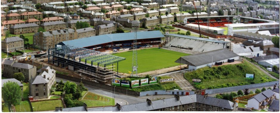 An aerial view of Dens Park in June 1999.