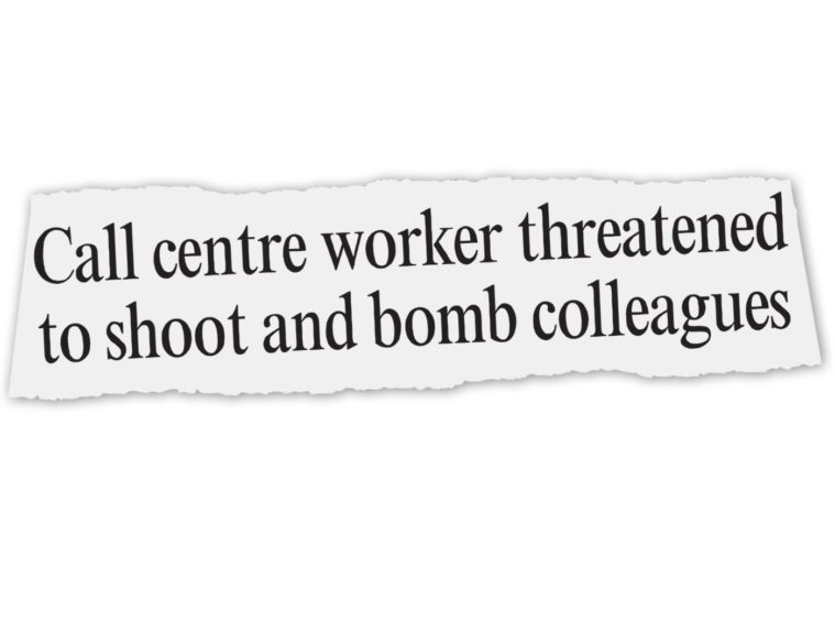 Image of a newspaper headline detailing Samuel Howitt threats