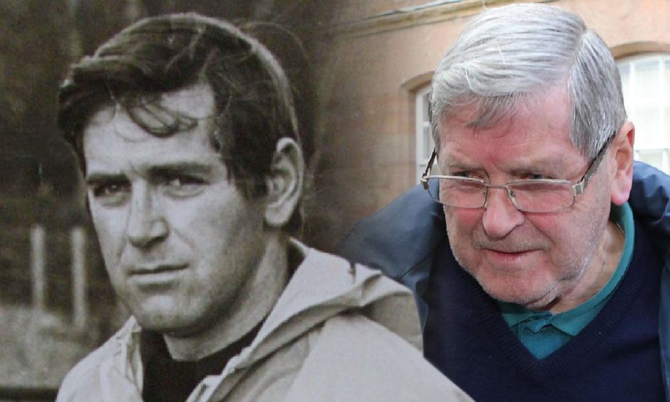 Bill MacDowell outside his home in 1976 and outside Inverness Sheriff Court in 2019.