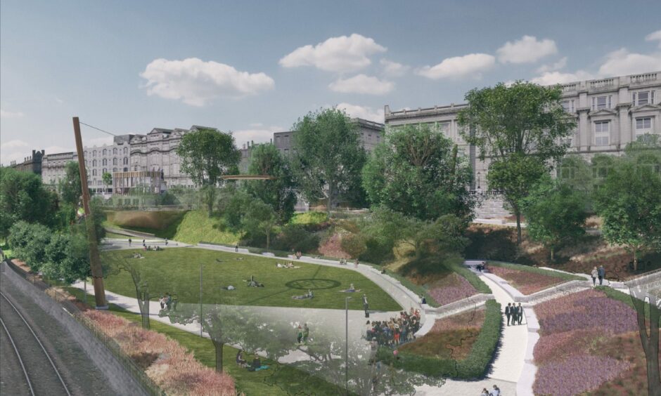 An artist's impression of the completed Union Terrace Gardens works.