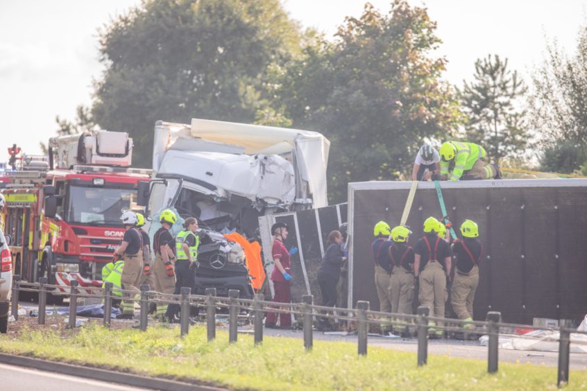 The emergency services at the scene of the A9 crash.