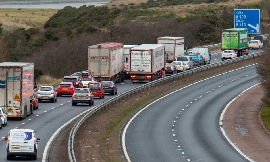 Traffic on the M90 motorway near Kelty in Fife.
