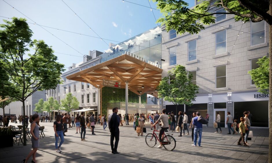 A concept image of the council's planned new market development in the disused BHS and indoor market buildings in Aberdeen city centre. The proposals put paid to plans for an axe-throwing bar and trampoline park in the former department store.