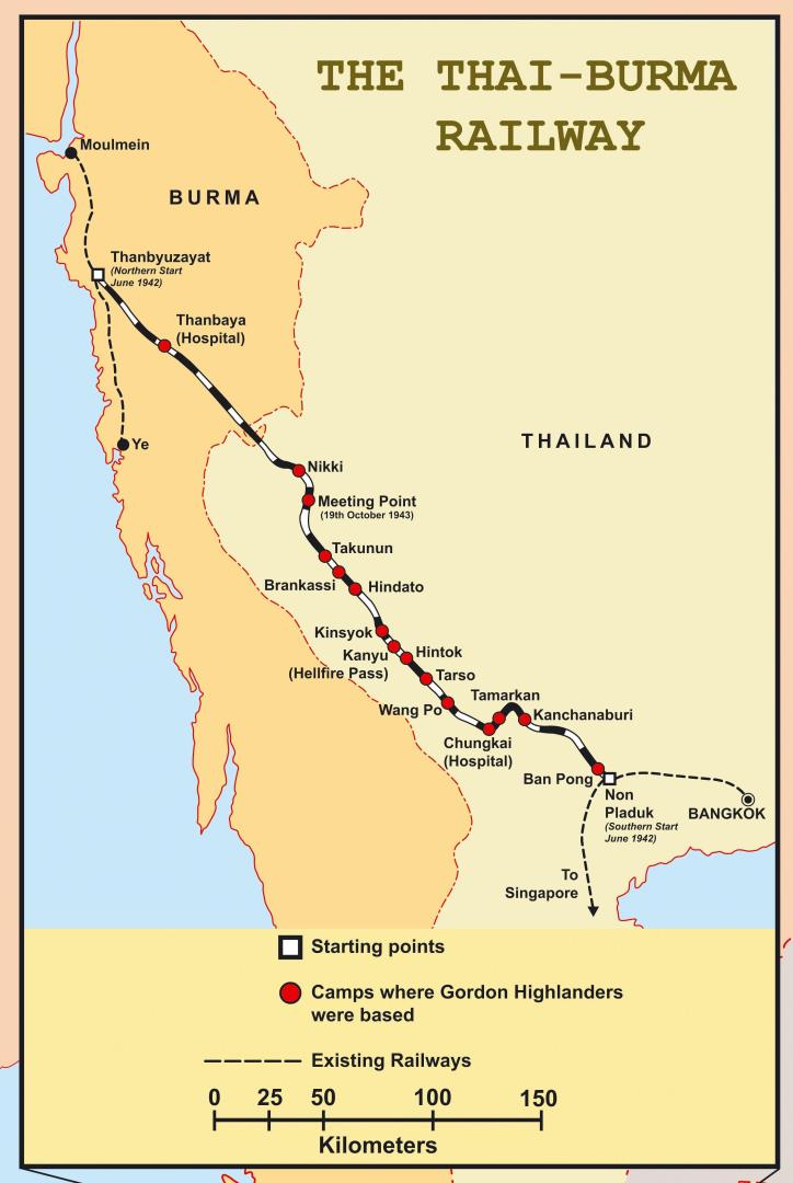 Map of the Thai-Burma railway.