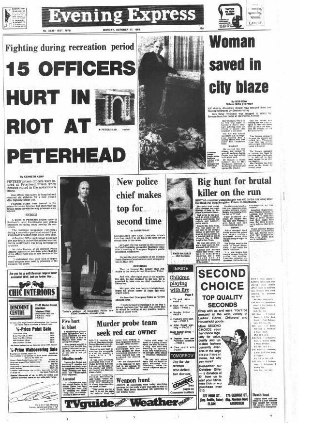 Evening Express October 17, 1983. "Murder probe team seek red car owner"