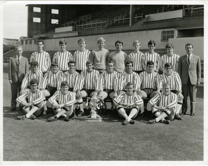 Dunfermline Athletic FC team photo with the Scottish Cup in August 1968.