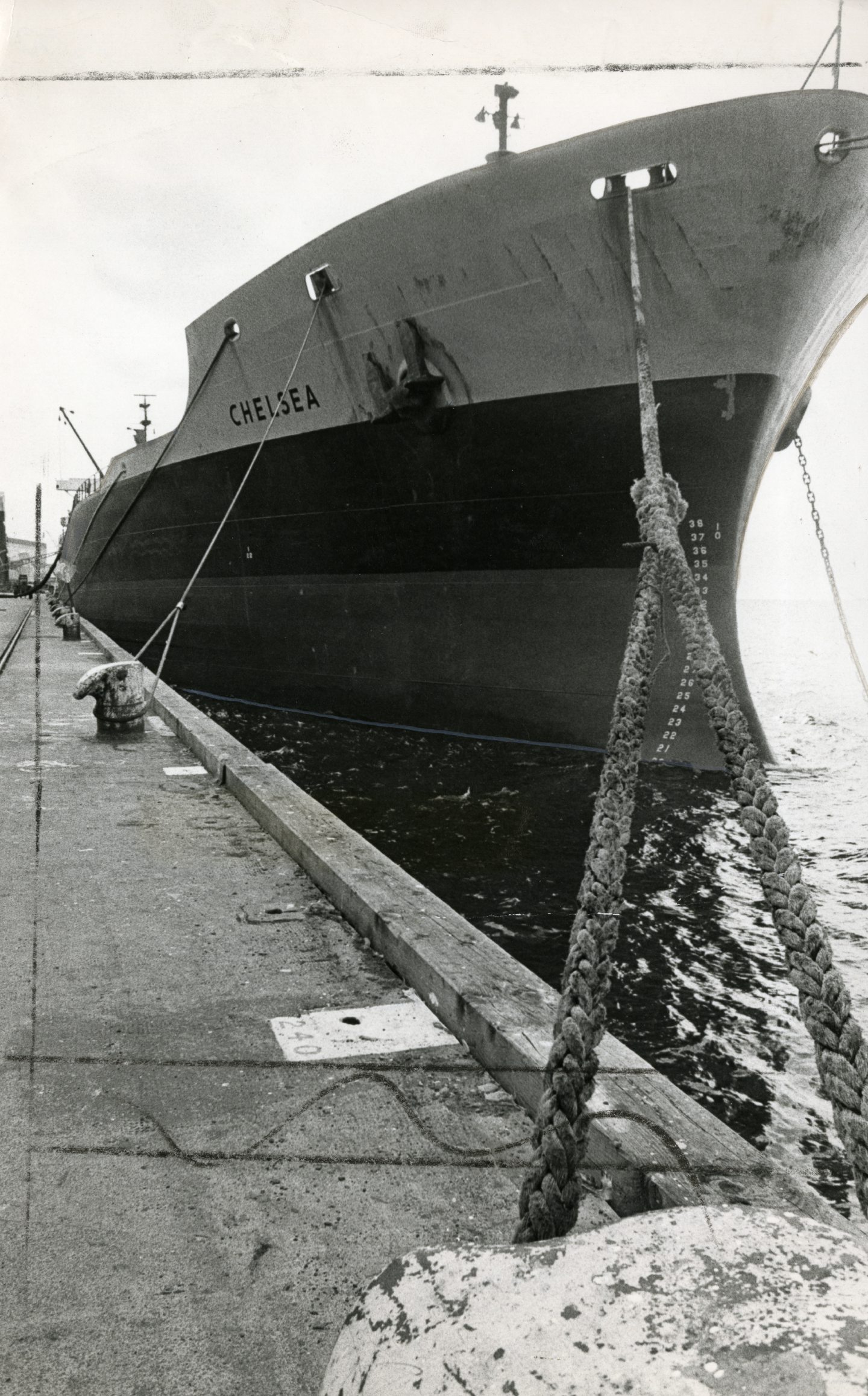 The Chelsea oil tanker berthed at the harbour following the drama in 1983.