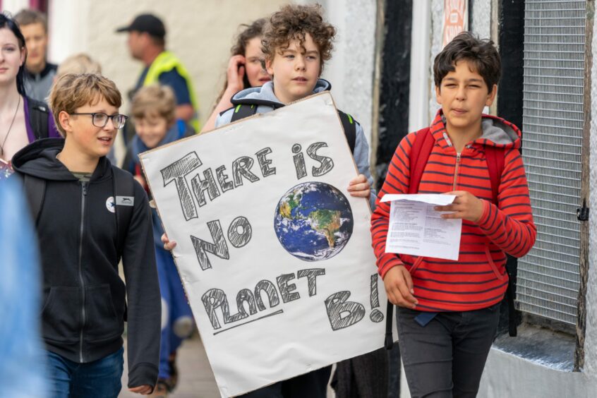 Climate change protestors in Forres.