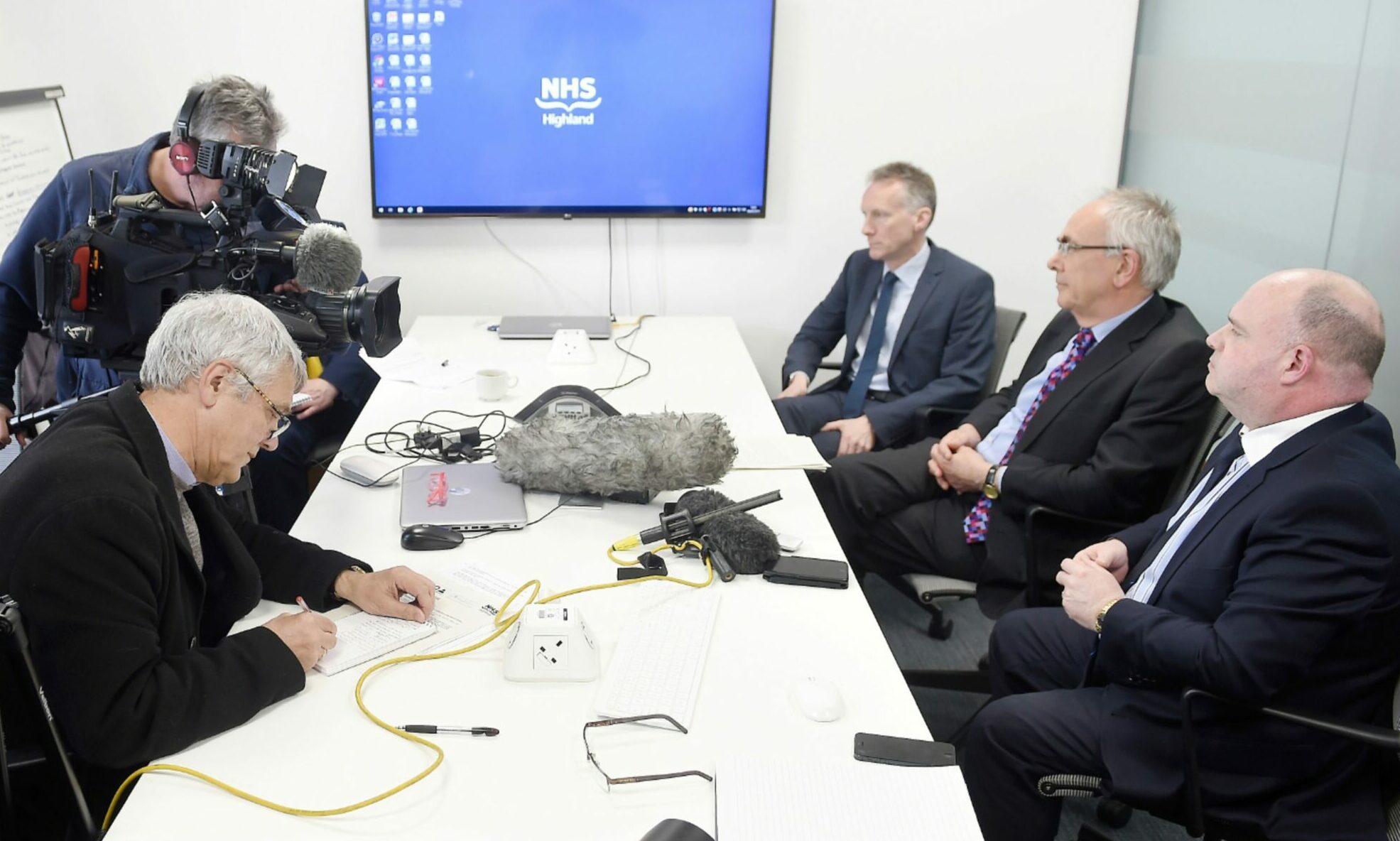 The Sturrock report in to bullying claims within NHS Highland is revealed at a press call in February 2019 with interim medical director Boyd Peters, interim chairman Prof Boyd Robertson and chief executive Iain Stewart.