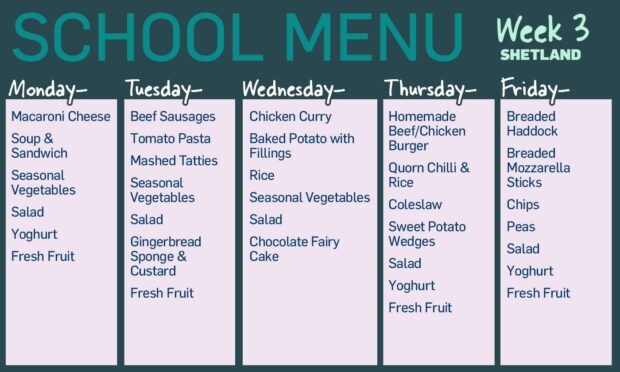 Shetland school menu week 3