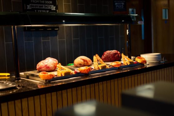 The carvery counter at The Sweet Chestnut for a Fife Sunday roast