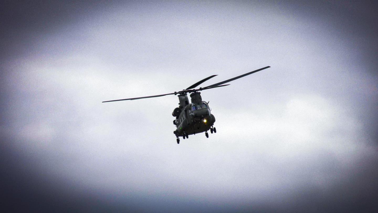 A Chinook flying over Leuchars.