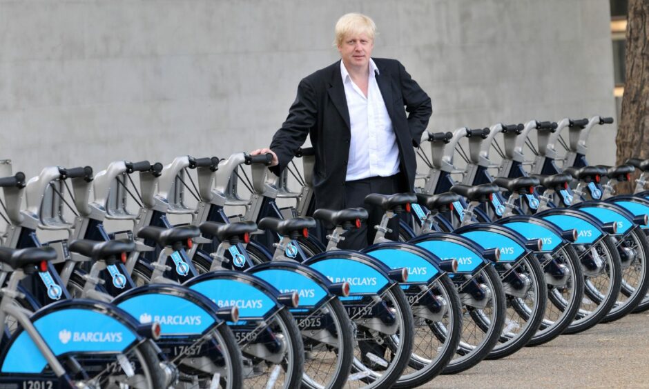 Then Mayor of London, Boris Johnson, with the some of the so-called Boris Bikes ahead of their launch in 2010.