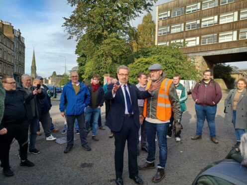 Professor Iain Gillespie meeting Dundee University workers on the picket line