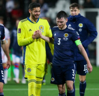 Craig Gordon and Scotland skipper Andy Robertson.