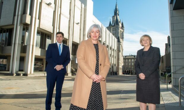 BP has been named Aberdeen City Council's preferred bidder to design and build a hydrogen production facility in the city. Photo, left to right shows, Councillor Ryan Houghton, BP's UK chief Louise Kingham OBE and council leader Jenny Laing.