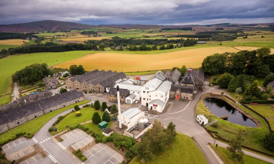 An aerial image of Cardhu distillery. 