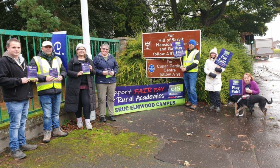 Staff at SRUC's Elmwood campus in Cupar strike over pay.