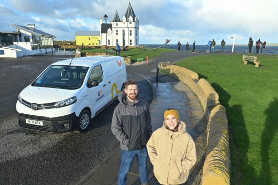  Journalist Kieran Beattie and Philippa Gerrard begin the  COP26 road trip in John O'Groats.